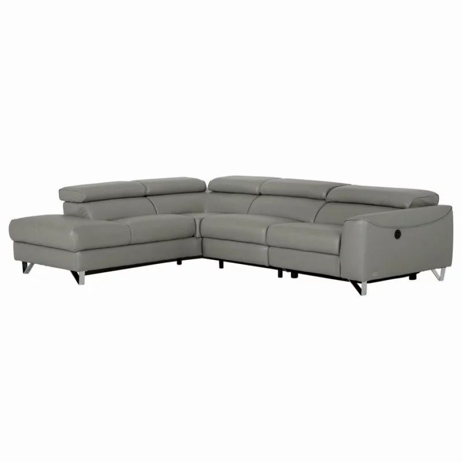 Sofas & Sectionals * | Vig Furniture Inc. Divani Casa Versa Modern Gray Teco Leather Sectional With Recliner, Laf Chaise