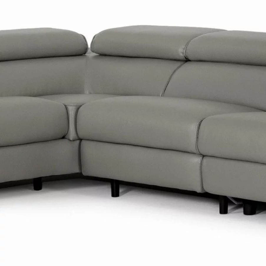 Sofas & Sectionals * | Vig Furniture Inc. Divani Casa Versa Modern Gray Teco Leather Sectional With Recliner, Laf Chaise