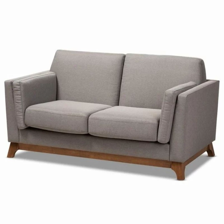 Sofas & Sectionals * | Baxton Studio Sava Fabric Upholstered Loveseat In Grey And Walnut