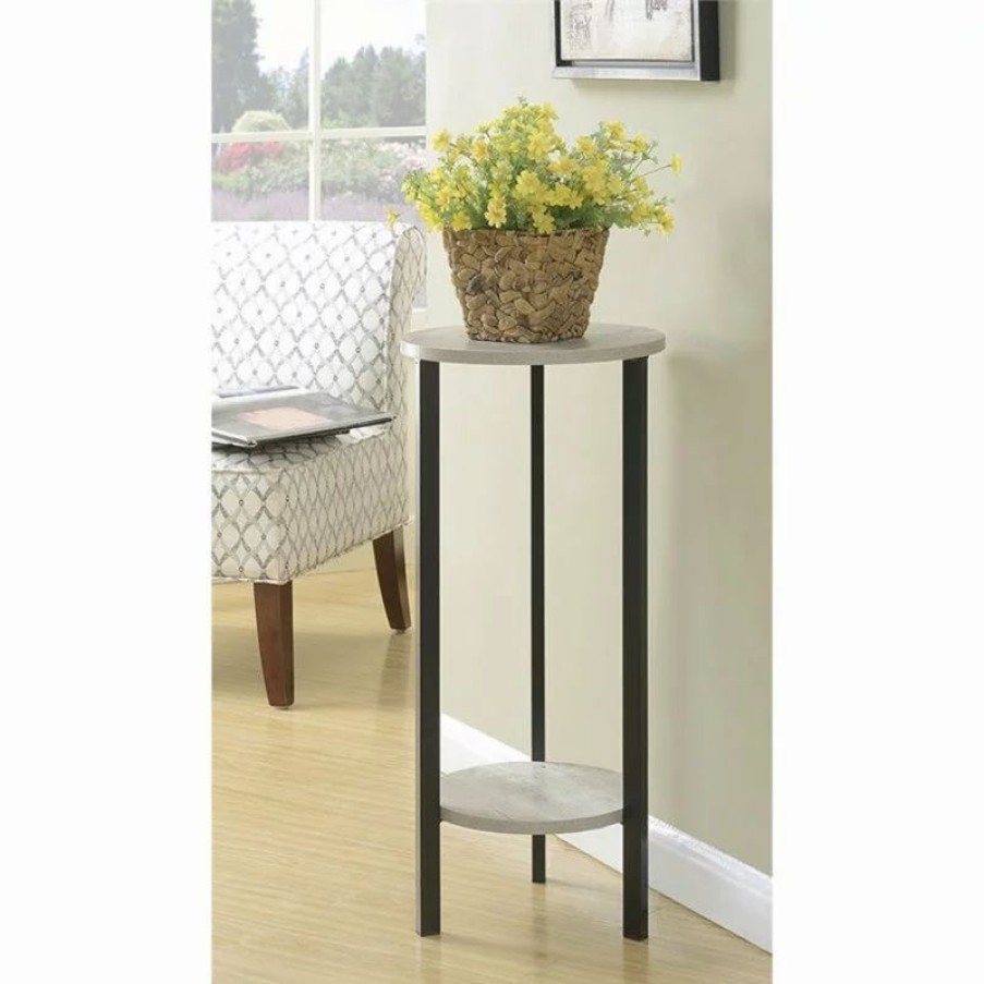 Coffee & Accent Tables * | Convenience Concepts Graystone 31 Plant Stand In Gray Faux Birch Wood And Black Metal Frame