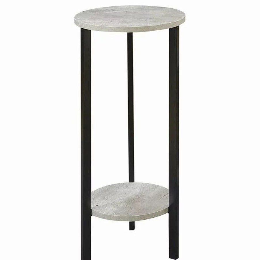 Coffee & Accent Tables * | Convenience Concepts Graystone 31 Plant Stand In Gray Faux Birch Wood And Black Metal Frame