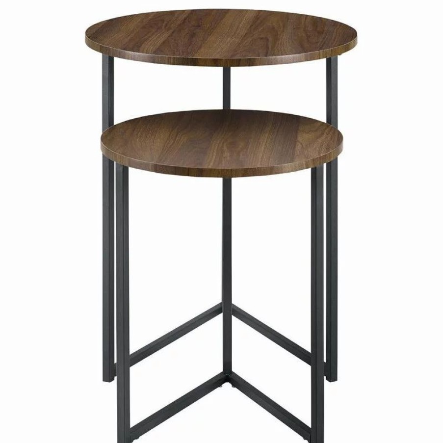 Coffee & Accent Tables * | Walker Edison 2-Piece V-Leg Nesting Side Tables Dark Walnut/Black