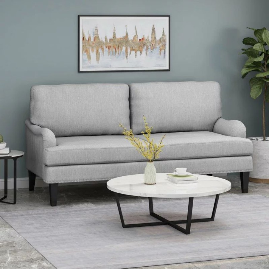 Sofas & Sectionals * | Gdfstudio Ava Fabric Loveseat, Light Gray And Dark Brown