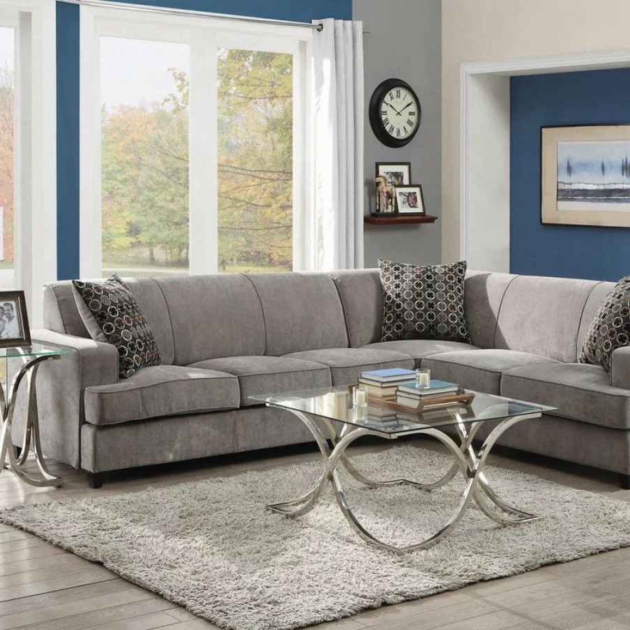 Sofas & Sectionals * | Coaster Home Furnishings Fabric Upholstered L-Shape Sleeper Sectional, Gray