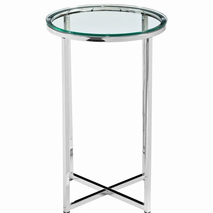 Coffee & Accent Tables * | Walker Edison 2-Piece Round Coffee Table Set, Glass/Chrome