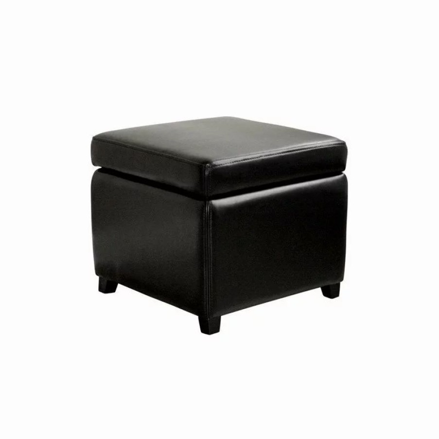 Footstools & Ottomans * | Baxton Studio Full Leather Small Storage Cube Ottoman, Black