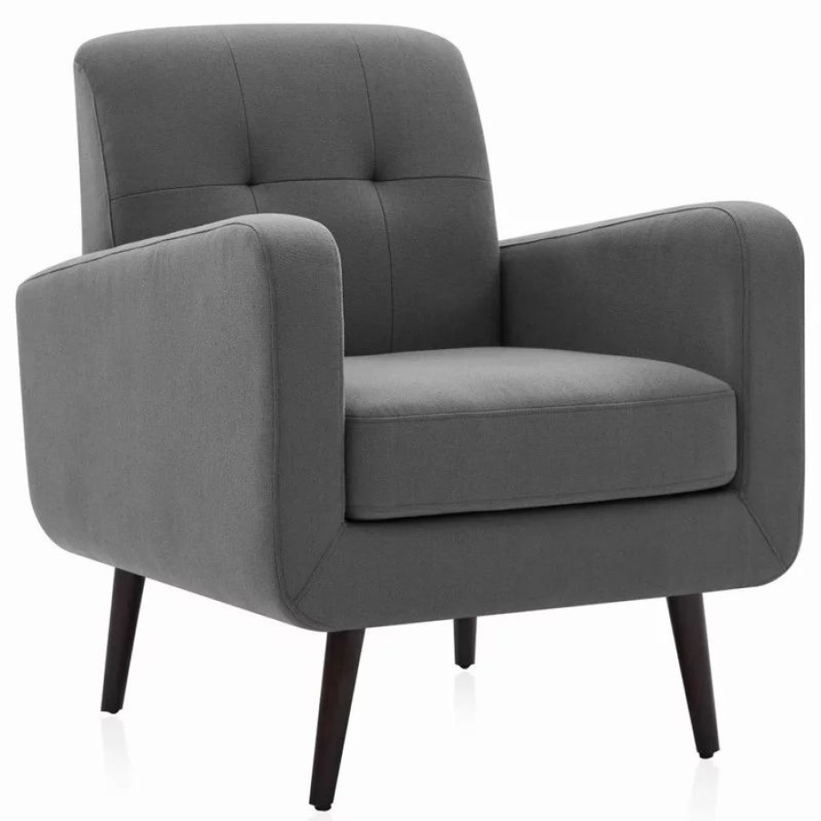 Chairs * | Belleze Hasting Arm Accent Chair Comfy Fabric Upholstered Tufted Single Sofa, Grey