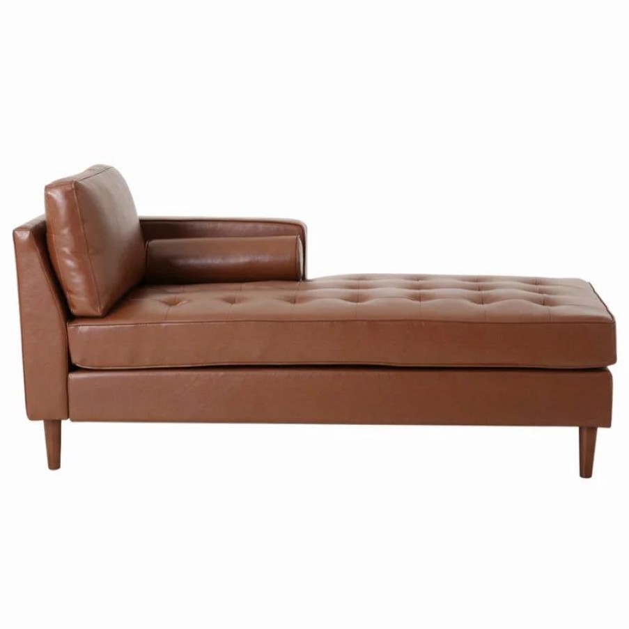 Chairs * | Gdfstudio Hixon Contemporary Tufted Upholstered Chaise Lounge, Cognac + Espresso