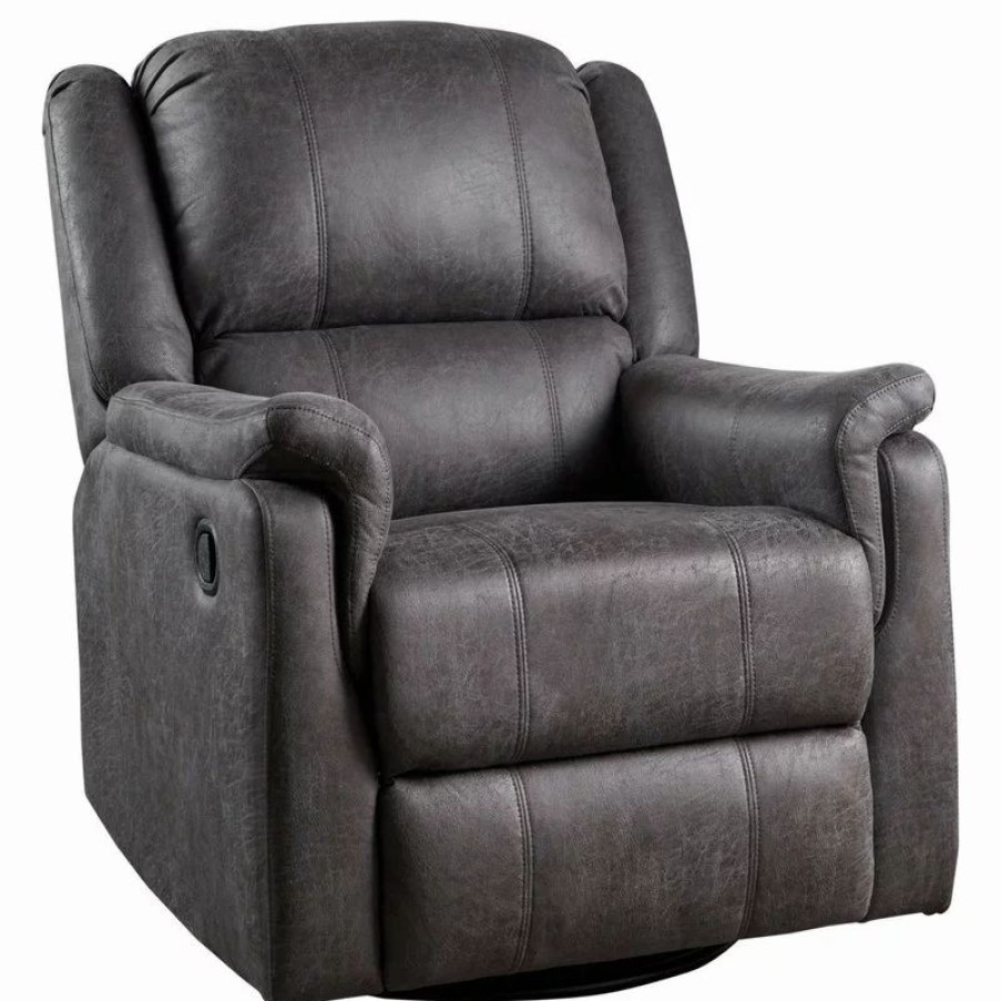 Chairs * | Gdfstudio Gdf Studio Jemma Tufted Slate Microfiber Swivel Gliding Recliner