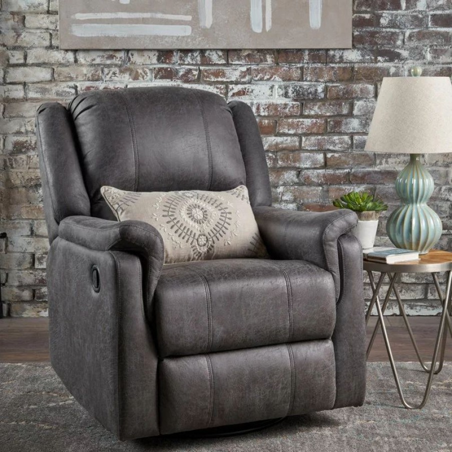 Chairs * | Gdfstudio Gdf Studio Jemma Tufted Slate Microfiber Swivel Gliding Recliner