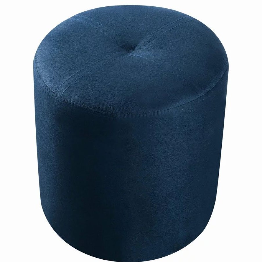 Footstools & Ottomans * | Pilaster Designs Ula Round Ottoman, Dark Blue