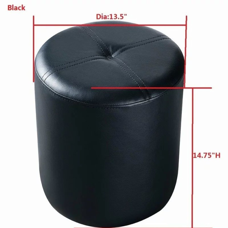 Footstools & Ottomans * | Pilaster Designs Ula Round Ottoman, Dark Blue