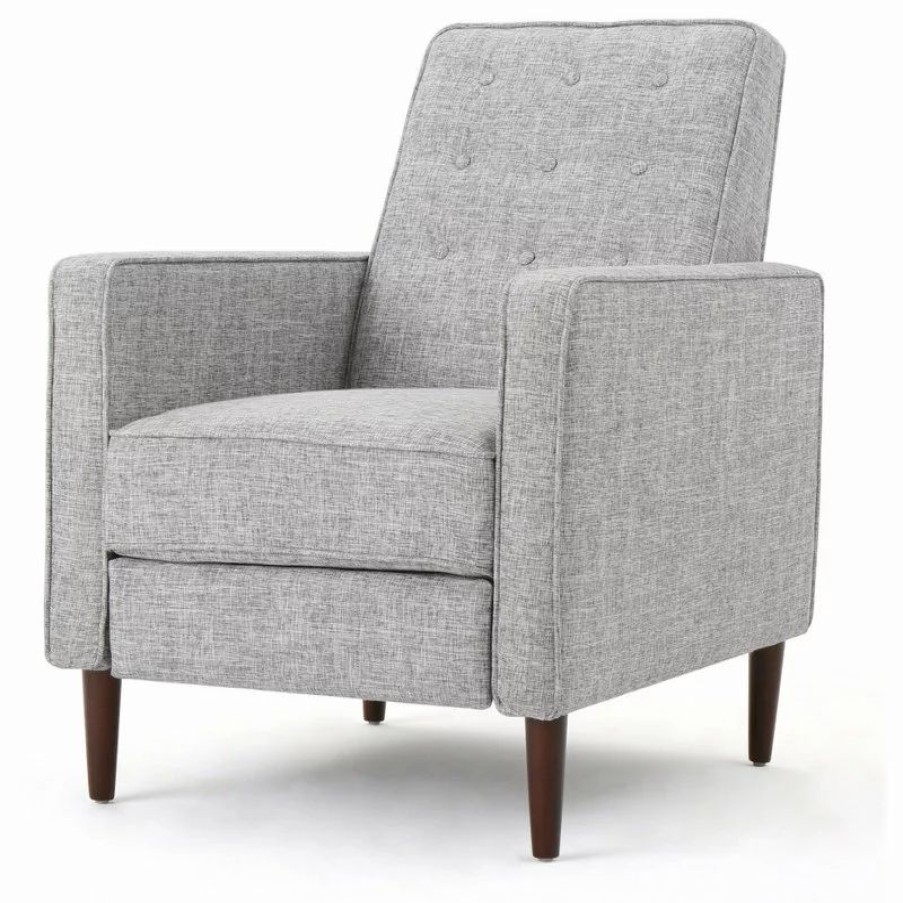 Chairs * | Gdfstudio Gdf Studio Macedonia Mid-Century Modern Button Tufted Fabric Recliner, Light Gray Tweed Fabric