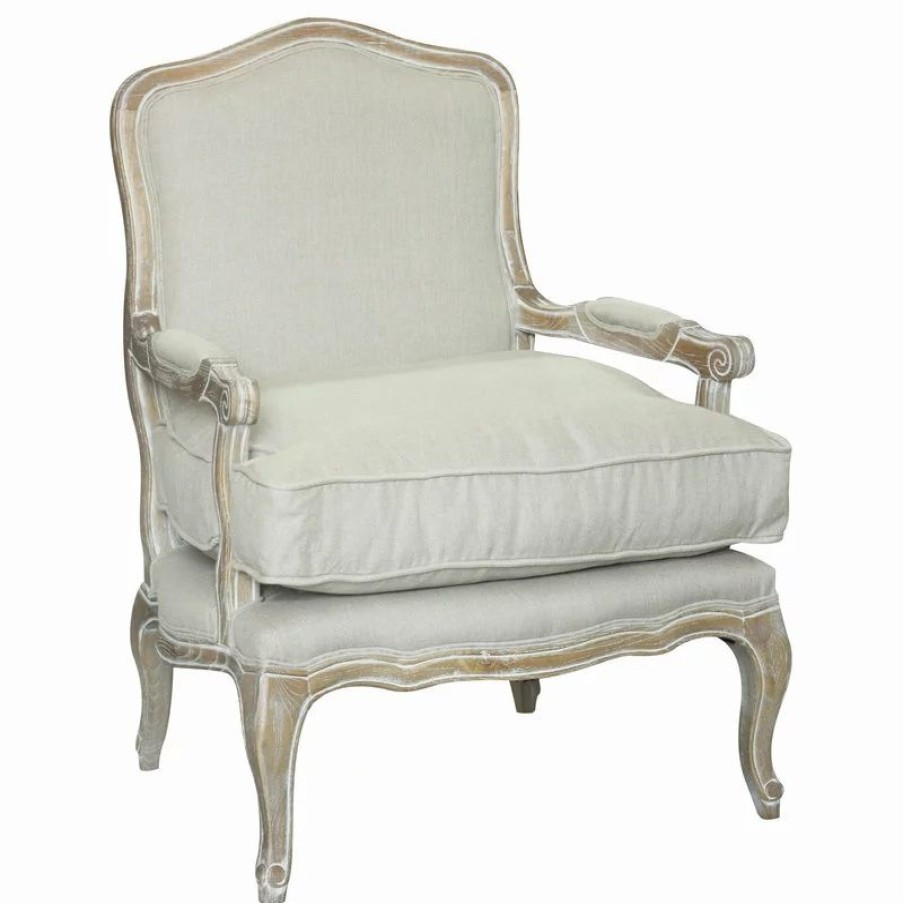 Chairs * | Shatana Home Rodney Chair, Wood, Antique White; Fabric, Linen