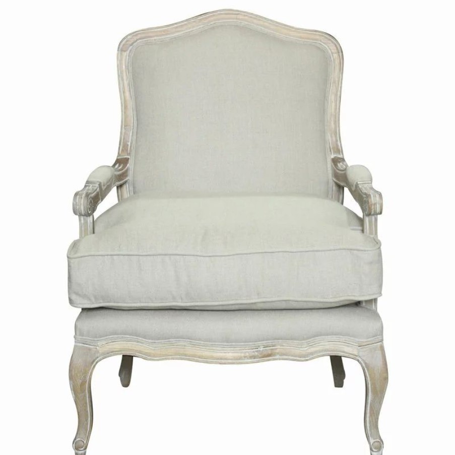 Chairs * | Shatana Home Rodney Chair, Wood, Antique White; Fabric, Linen