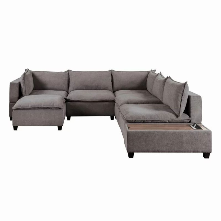 Sofas & Sectionals * | Bowery Hill 7Pc Sectional Storage Sofa With Down Feather In Light Gray