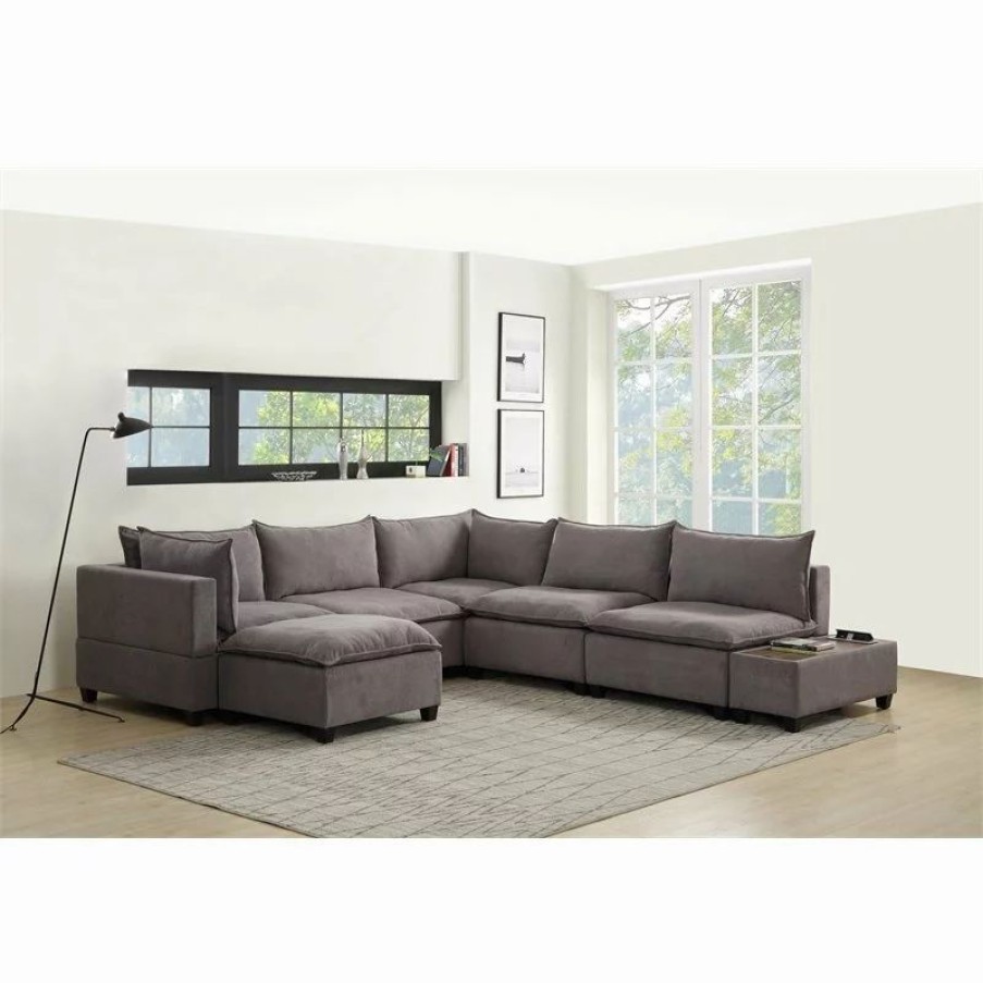 Sofas & Sectionals * | Bowery Hill 7Pc Sectional Storage Sofa With Down Feather In Light Gray