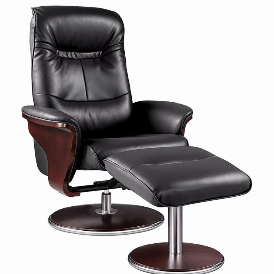 Chairs * | Artiva Milano Leather Swivel Recliner And Ottoman, Black