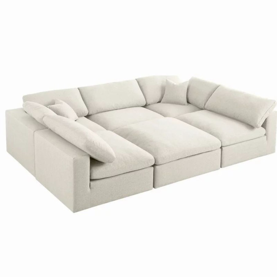 Sofas & Sectionals * | Meridian Furniture Serene Cloud-Like Comfort Modular Sectional, Cream, 5-Seater And 1 Ottoman