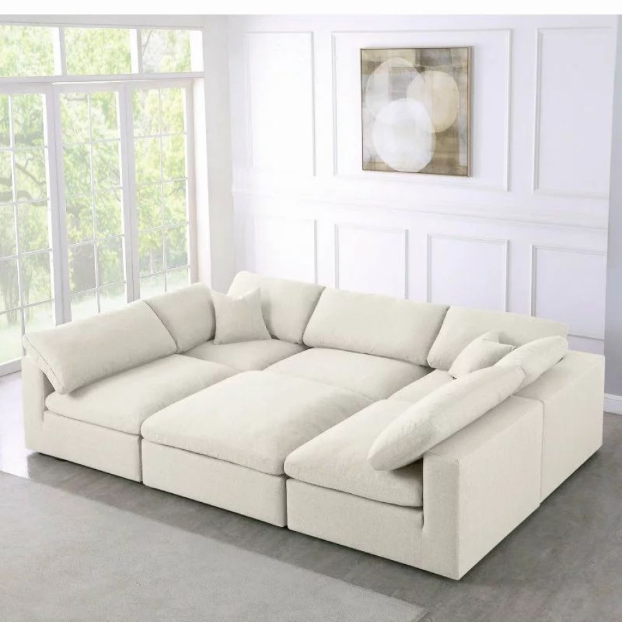 Sofas & Sectionals * | Meridian Furniture Serene Cloud-Like Comfort Modular Sectional, Cream, 5-Seater And 1 Ottoman