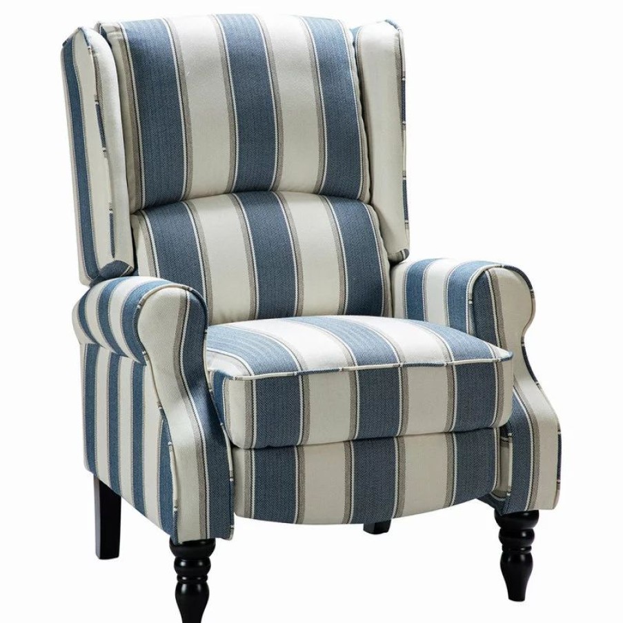 Chairs * | Karat Home Modern Wingback Recliner, Stripe Navy