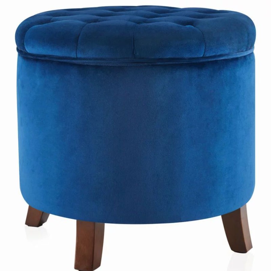 Footstools & Ottomans * | Belleze Storage Ottoman With Button Tufted Accents, Navy Blue