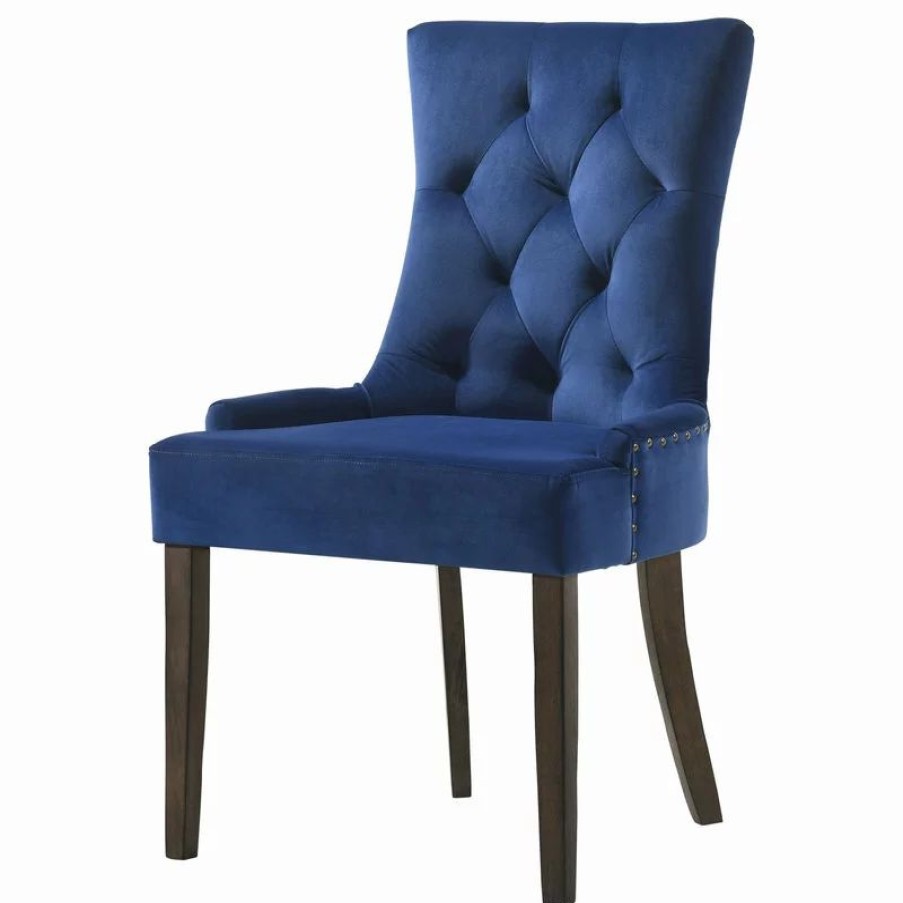 Chairs * | Acme Furniture Farren Side Chair, Blue Velvet And Espresso Finish