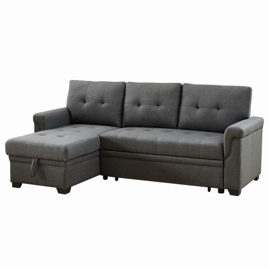 Sofas & Sectionals * | Lilola Living Destiny Linen Reversible Sleeper Sectional Sofa With Storage Chaise, Dark Gray