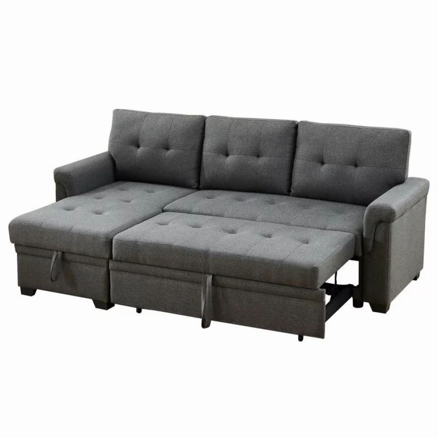 Sofas & Sectionals * | Lilola Living Destiny Linen Reversible Sleeper Sectional Sofa With Storage Chaise, Dark Gray