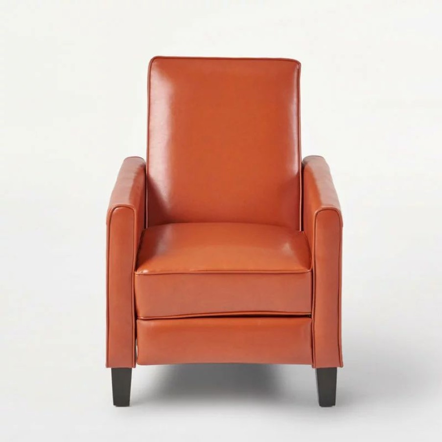 Chairs * | Gdfstudio Gdf Studio Hinus Indoor Upholstery Club Chair Recliner, Orange Leather