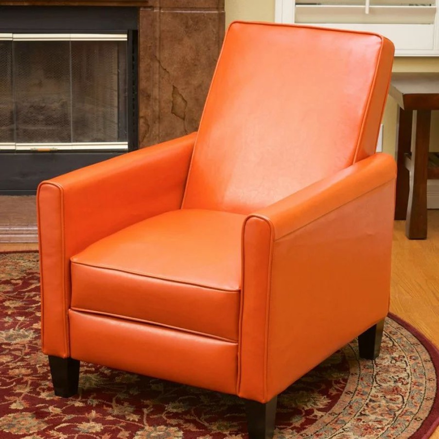 Chairs * | Gdfstudio Gdf Studio Hinus Indoor Upholstery Club Chair Recliner, Orange Leather