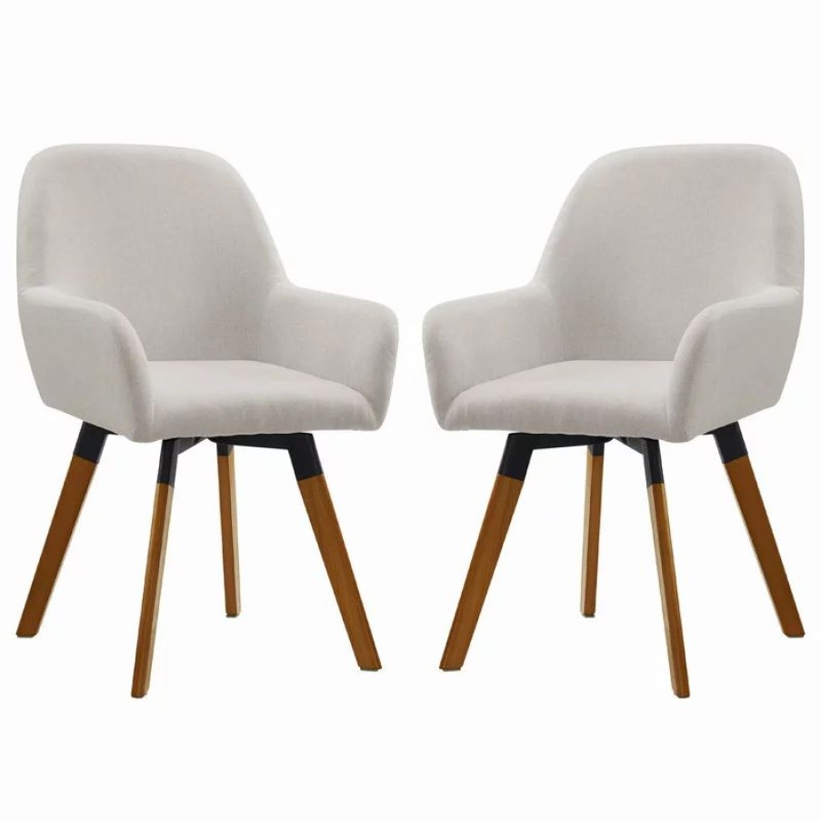 Chairs * | Art Leon Modern Swivel Linen Upholstered Dining Arm Chair, Set Of 2, Off White