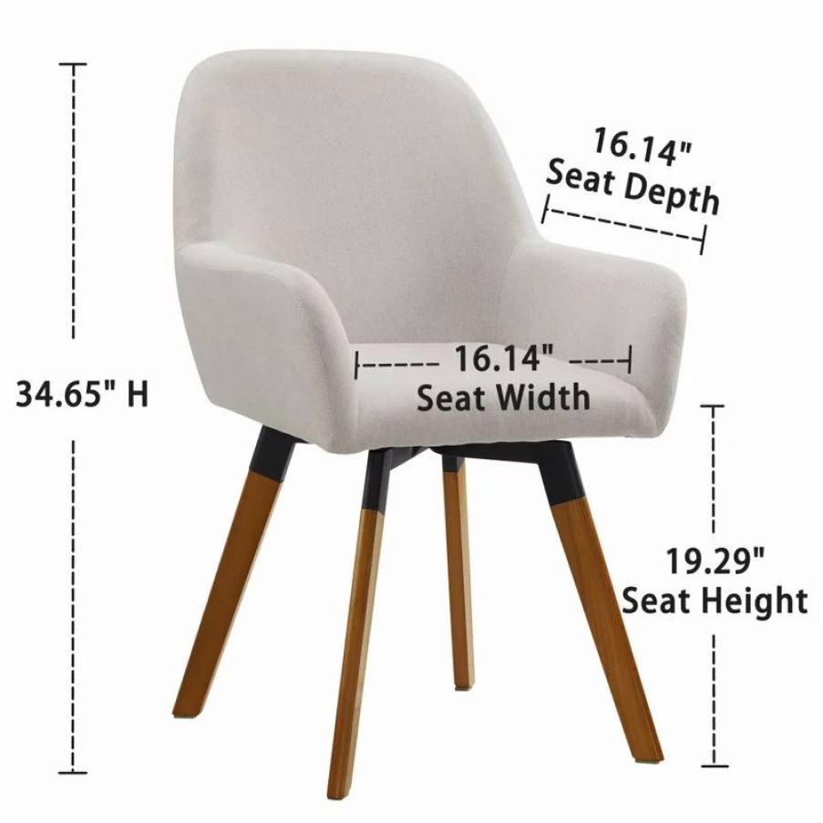 Chairs * | Art Leon Modern Swivel Linen Upholstered Dining Arm Chair, Set Of 2, Off White