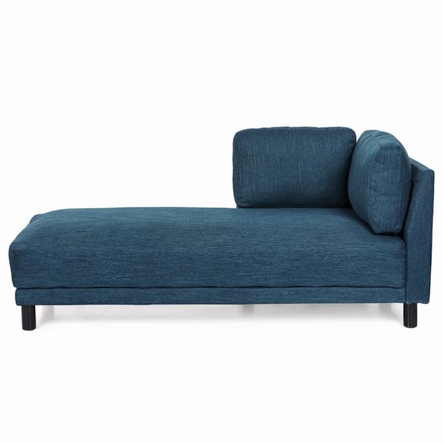 Chairs * | Gdfstudio Wellston Contemporary Fabric Upholstered Chaise Lounge, Navy Blue And Black