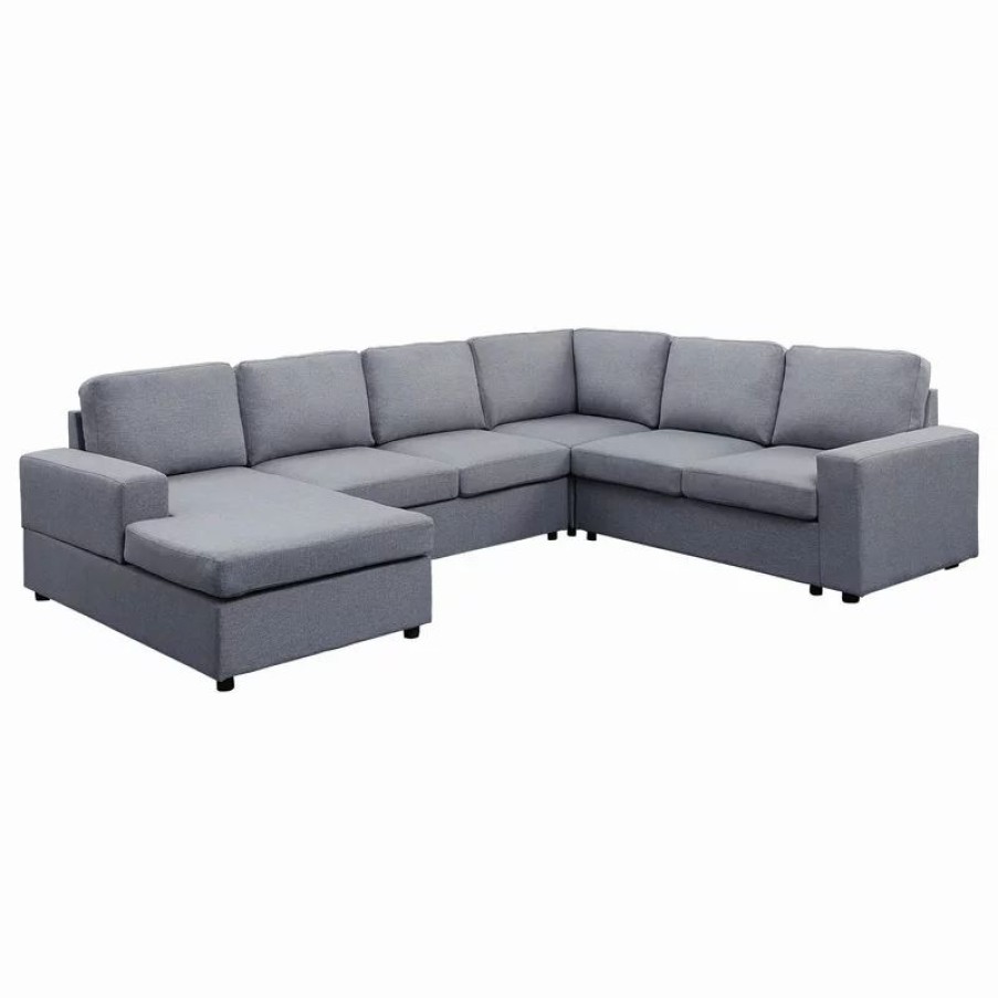 Sofas & Sectionals * | Lilola Home Warren Light Gray Linen 6 Seat Reversible Modular Sectional Sofa Chaise