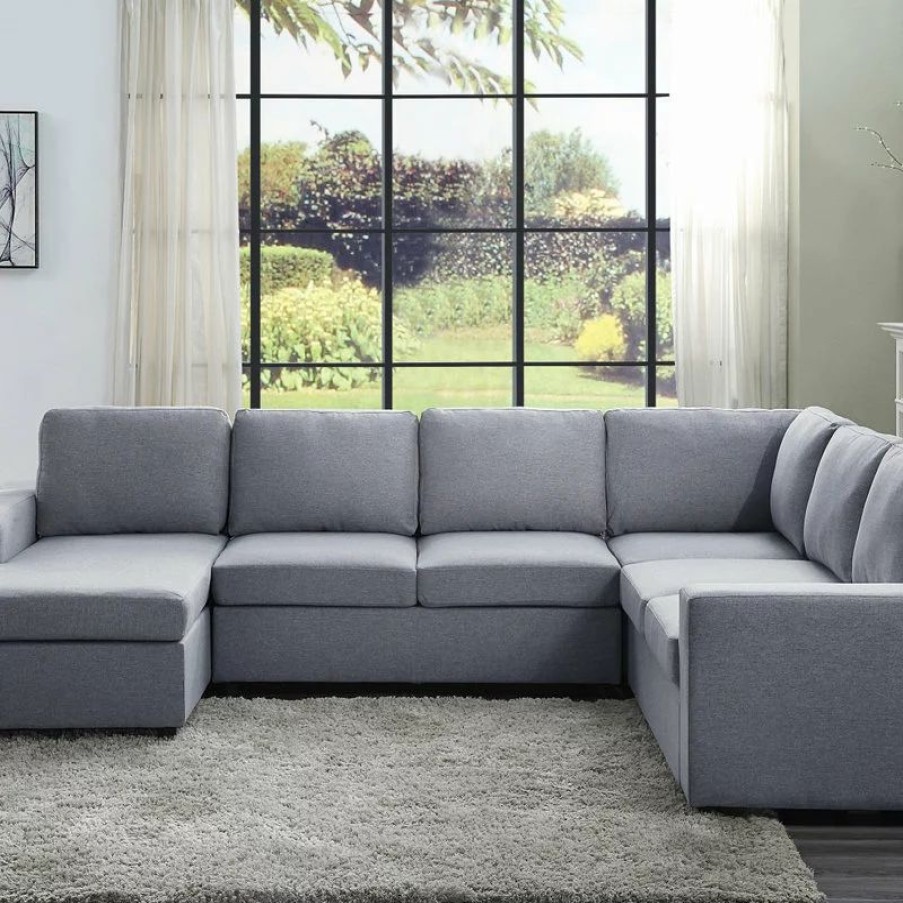 Sofas & Sectionals * | Lilola Home Warren Light Gray Linen 6 Seat Reversible Modular Sectional Sofa Chaise