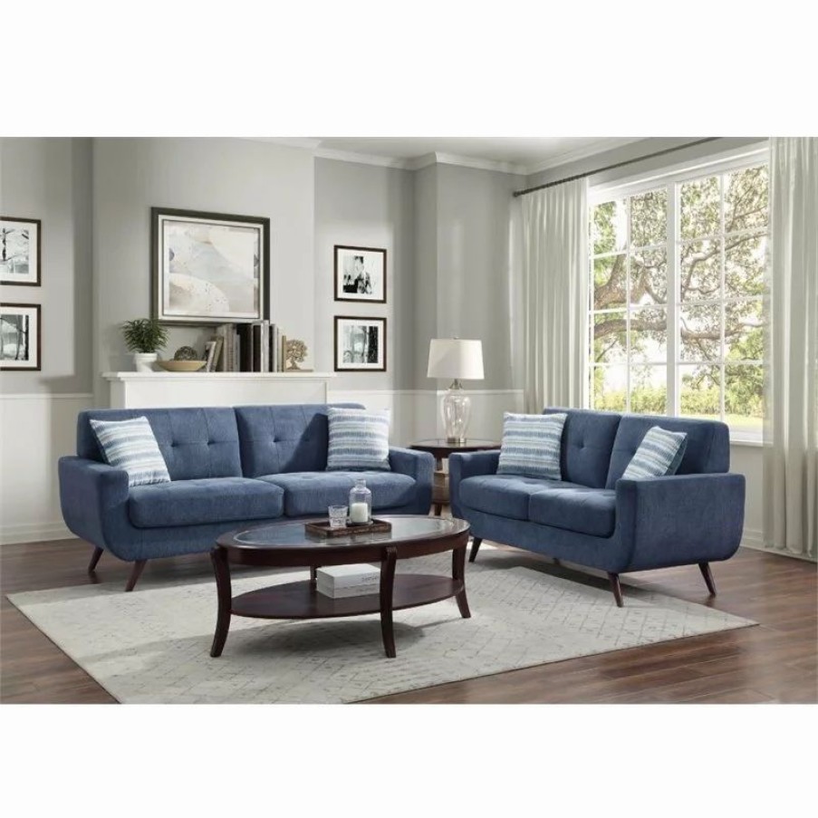 Sofas & Sectionals * | Domain Industries Inc. Lexicon Amberley Textured Loveseat In Blue