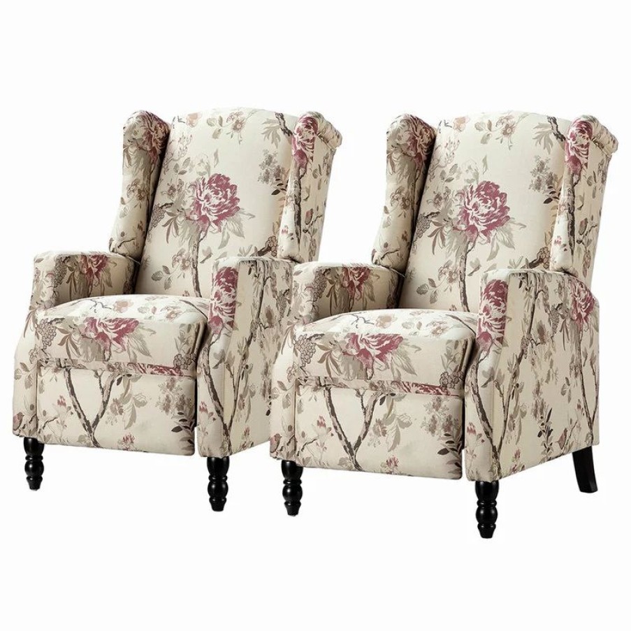 Chairs * | Karat Home Upholstered Manual Recliner With Wingback,Set Of 2, Bird