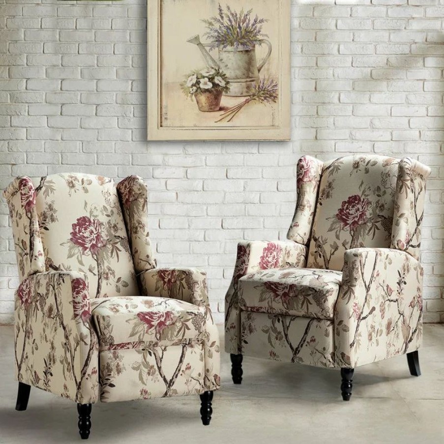 Chairs * | Karat Home Upholstered Manual Recliner With Wingback,Set Of 2, Bird