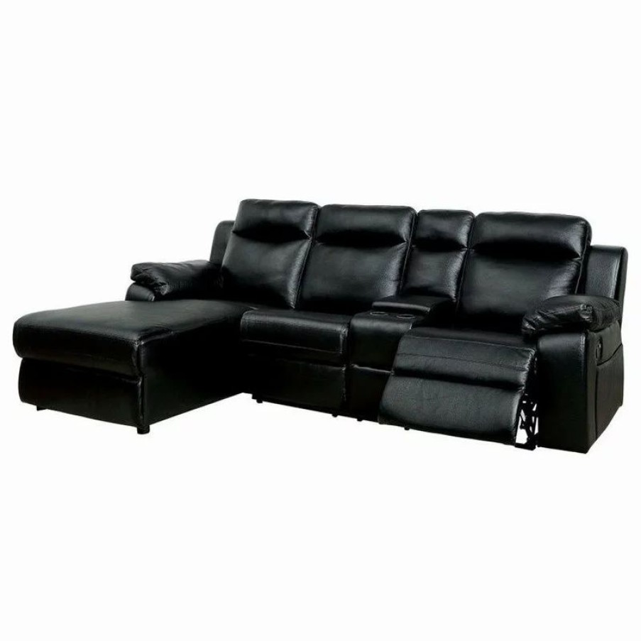 Sofas & Sectionals * | Furniture Of America E-Commerce By Enitial Lab Furniture Of America Baski Faux Leather Left Facing Reclining Sectional In Black