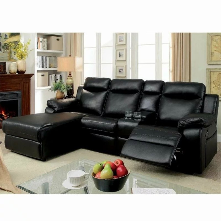 Sofas & Sectionals * | Furniture Of America E-Commerce By Enitial Lab Furniture Of America Baski Faux Leather Left Facing Reclining Sectional In Black