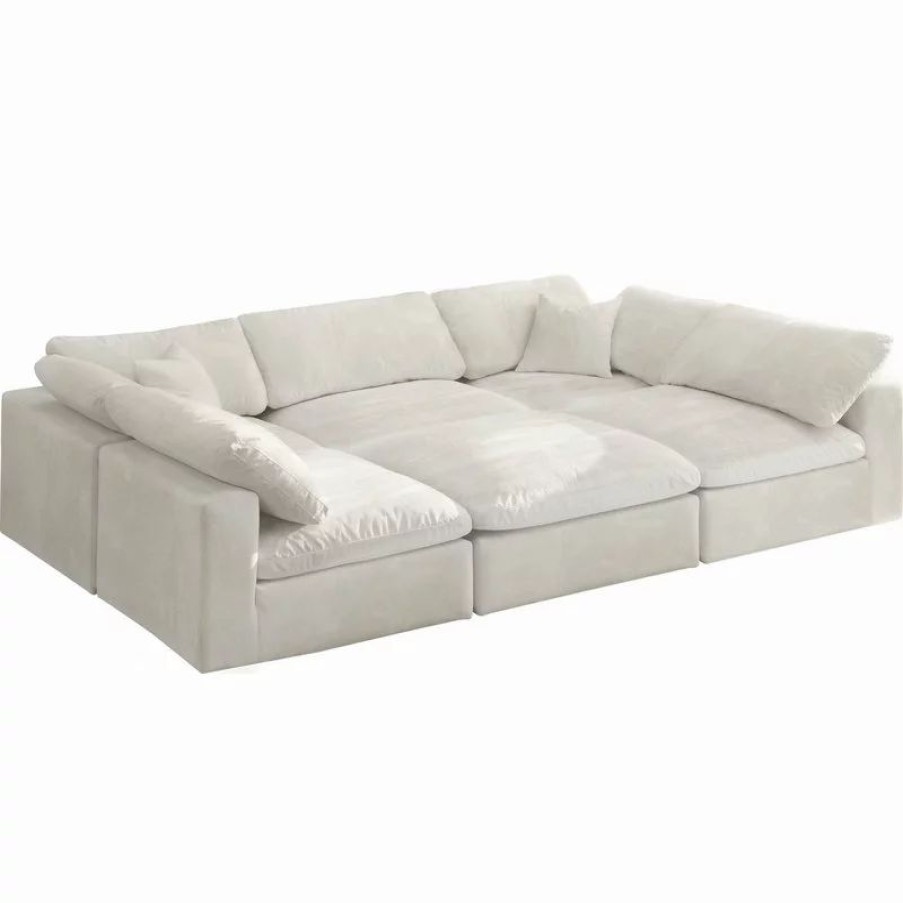 Sofas & Sectionals * | Meridian Furniture Cozy Cloud-Like Comfort Modular 5-Seater Sectional And Ottoman, Cream