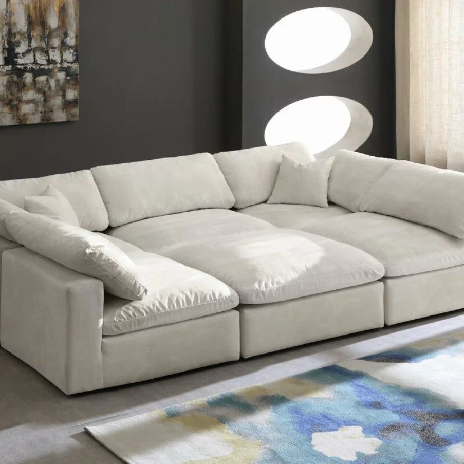 Sofas & Sectionals * | Meridian Furniture Cozy Cloud-Like Comfort Modular 5-Seater Sectional And Ottoman, Cream