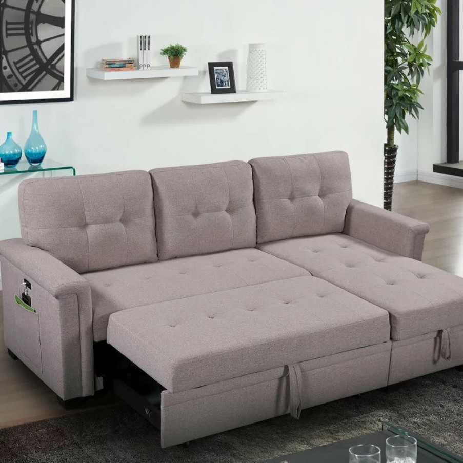 Sofas & Sectionals * | Lilola Home Ashlyn Sleeper Sofa With Usb Charger Pocket And Reversible Storage Chaise