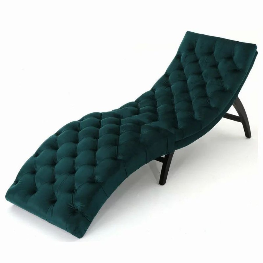 Chairs * | Gdfstudio Gdf Studio Grasby Tufted New Velvet Chaise Lounge, Teal