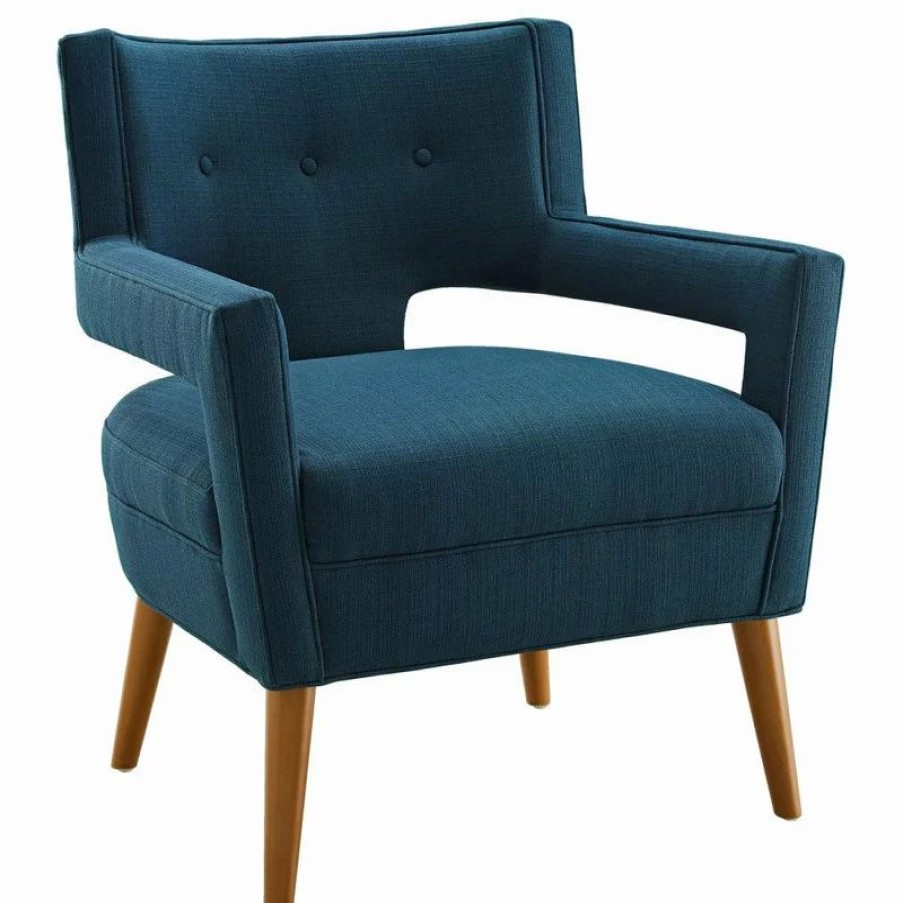 Chairs * | Lexmod Sheer Upholstered Fabric Armchair, Azure