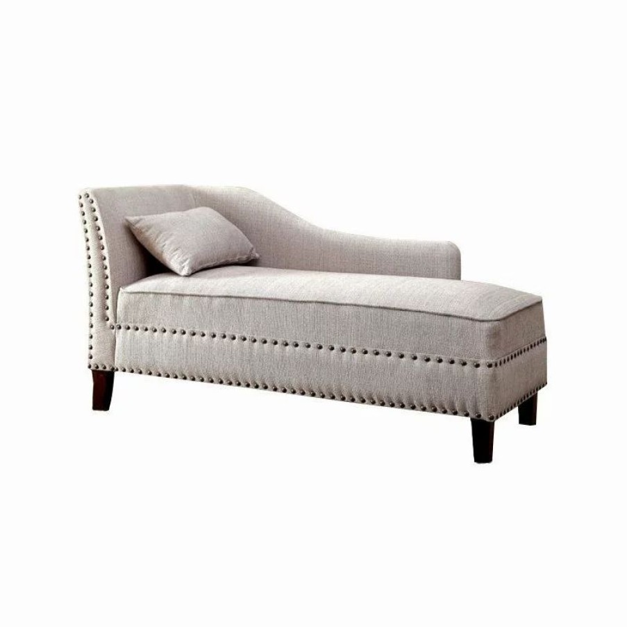 Chairs * | Furniture Of America E-Commerce By Enitial Lab Furniture Of America Jazlyn Contemporary Fabric Nailhead Chaise Lounge In Beige