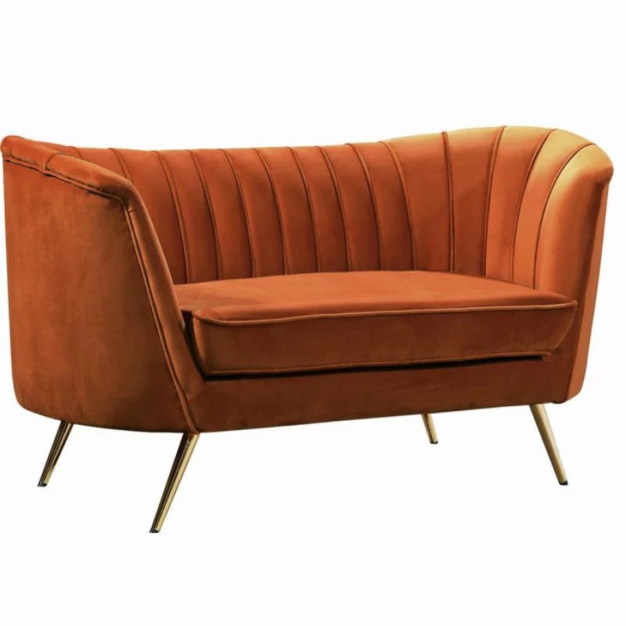 Sofas & Sectionals * | Meridian Furniture Margo Cognac Velvet Loveseat, Cognac