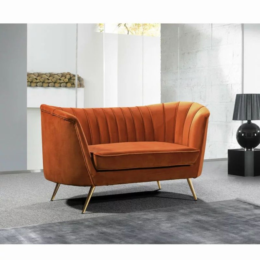 Sofas & Sectionals * | Meridian Furniture Margo Cognac Velvet Loveseat, Cognac