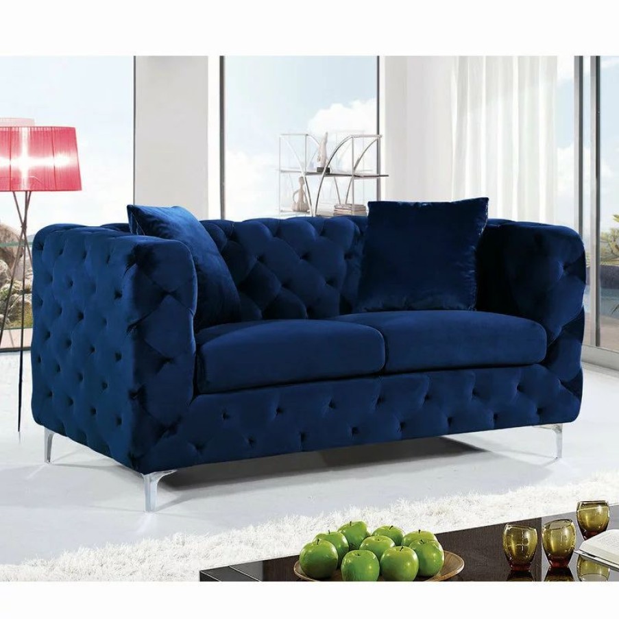 Sofas & Sectionals * | Meridian Furniture Scarlett Navy Velvet Loveseat